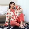 Autumn Winter Warm Flannel Women Pyjamas Set Peachthick Coral Velvet Long Sleeve Pajamas Set Leisure V-Neck Sleepwear for Lady