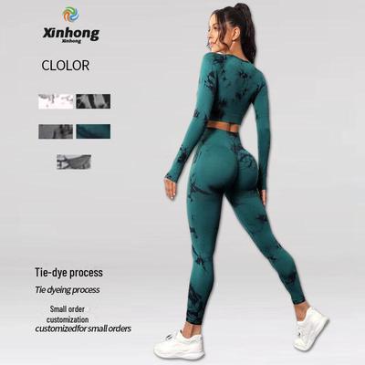 Women's High-Waist Tie-Dye Yoga Set: Long-Sleeve Top & Hip-Lift Pants for Fitness & Running
