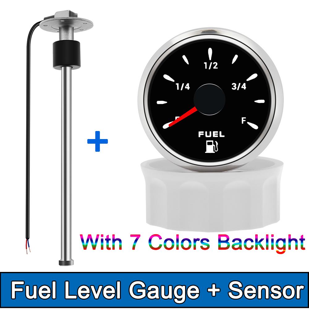 100MM Fuel Level Sensor + 52MM Fuel Level Gauge 0-190 Ohm Fuel Oil Tank Level Meter Sensor For Boat Car Yacht Marine 9-32V