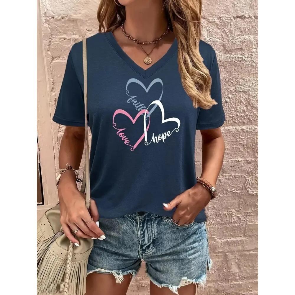 Summer Women's T-shirt Cat Pattern Printing V-neck Short-sleeved Loose Oversized Clothes