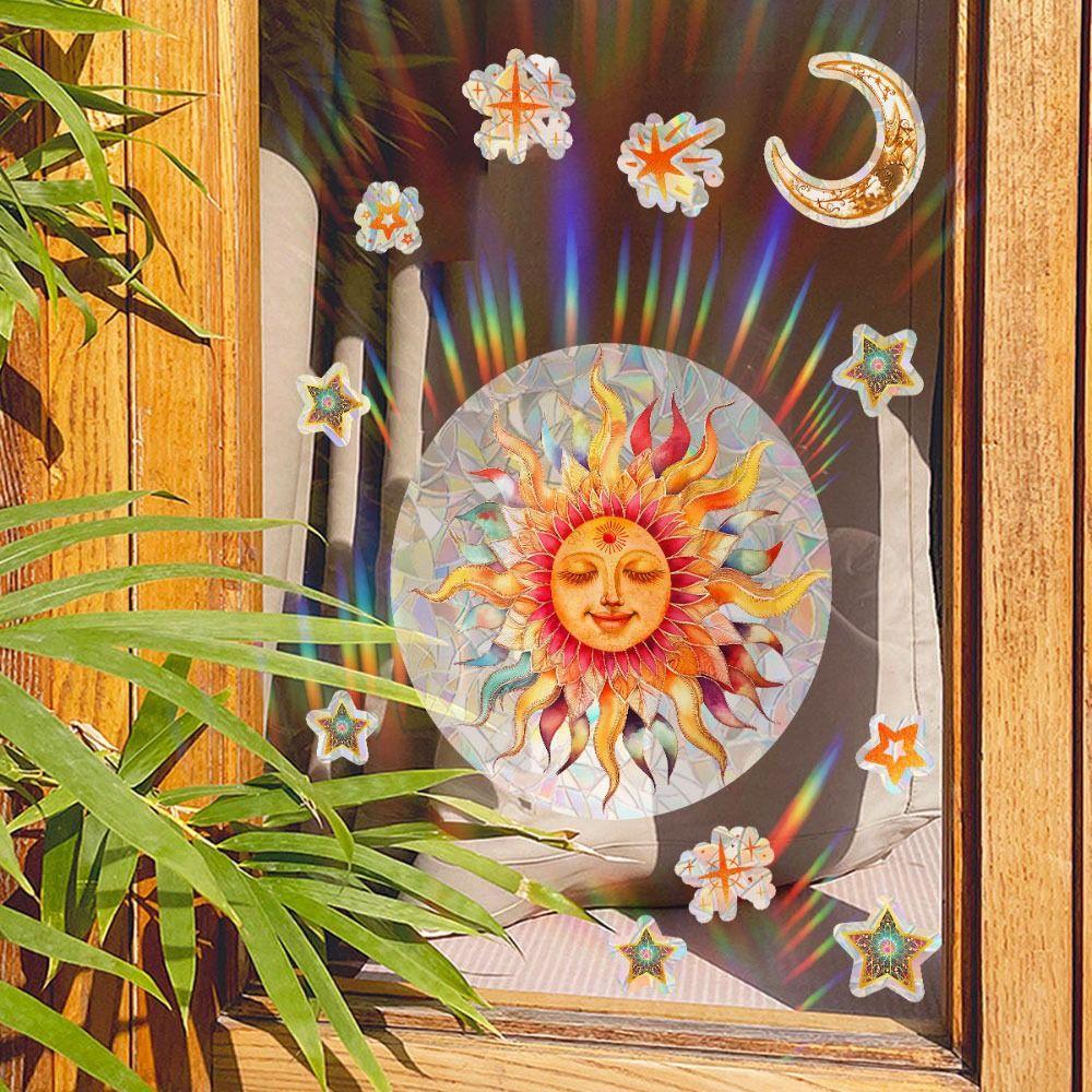 Bunte Sonnenblumen-Aufkleber Regenbogenprismen Glas Statischer Aufkleber Sonnenfänger Fensteraufkleber Büro