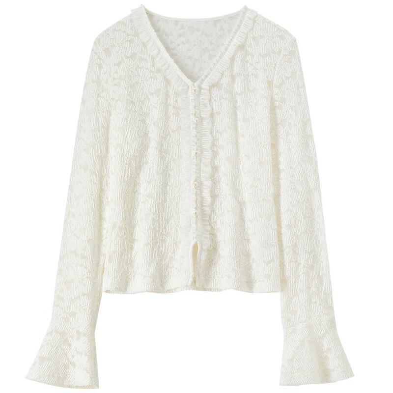 Women's French Embossed Jacquard V-Neck Lace Top