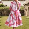 Dress For Women Elegant Casual Smocked Button Lapel Short Sleeve Knee Length Dress