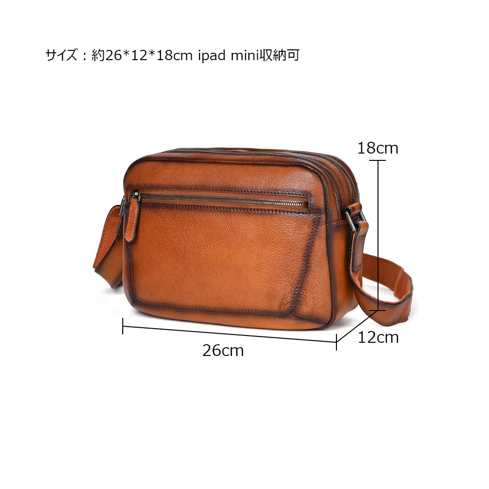 Whatna Antique-Style Tanned Natural Cowhide Leather One-Shoulder Men's Bag, 3-Way, Clutch, Crossbody, Shoulder, Handbag, Body Bag, Chest Bag, Two