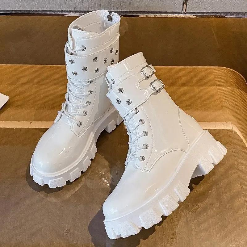 Women's Snow Boots 2025 New Style Zipper Strap Thick Sole European American Export Motorcycle Leather Boots