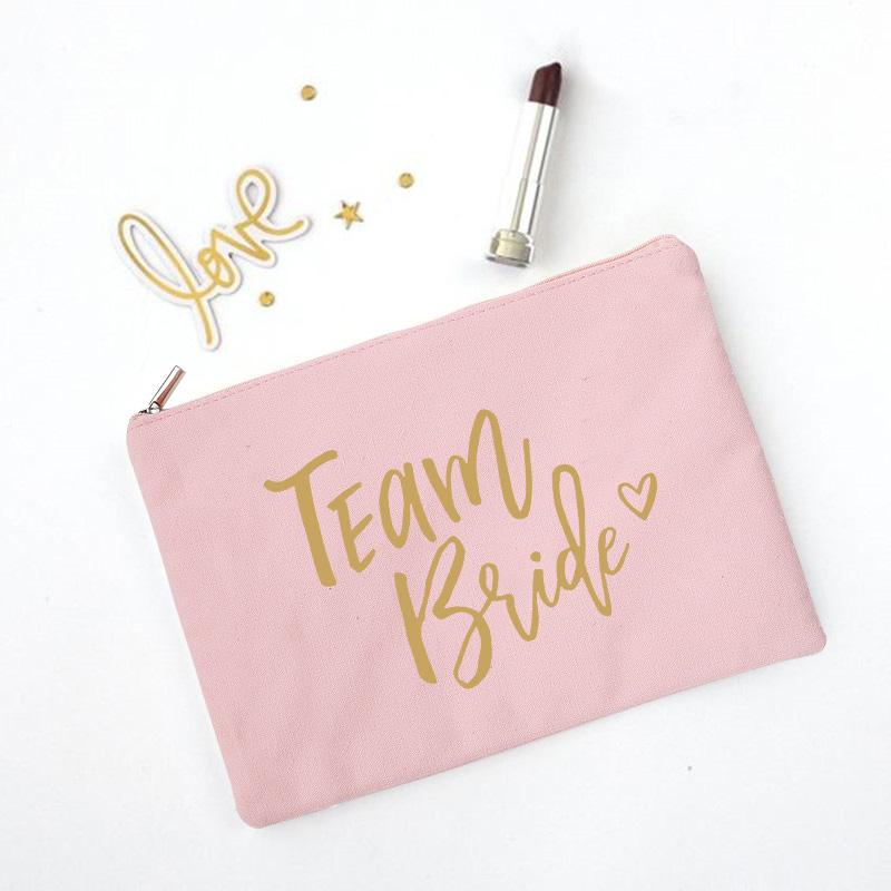 Team Bride Makeup Bag Bachelorette Party Cosmetic Bags Bridesmaid Toiletries Organizer Female Storage Make Up Case Wedding Gifts