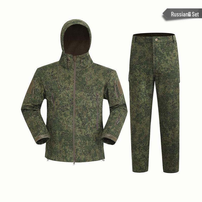 Alpha Green Tactical Sharkskin Waterproof Ski Suit: Camouflage Soft Shell Pants & Warm Fleece Set