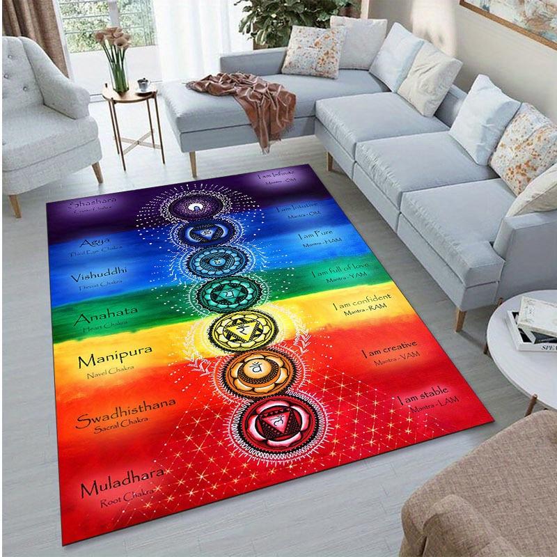 Rainbow Chakra Meditation Area Rug - 800gsm Crystal Velvet,Polyester,Large Non-Slip Floor Protector for Living Room,Dorm,Balcony - Spiritual