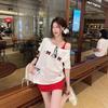 Korean Polka Dot Printed Short-sleeved T-shirt Summer New Thin and Sweet Printed Loose Off-the-shoulder Top