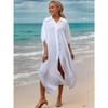 Women's Solid Color Beach Cover Up  Loose Long Button Down Shirt Dress, Open Front Vacation Robe 0994 KTY