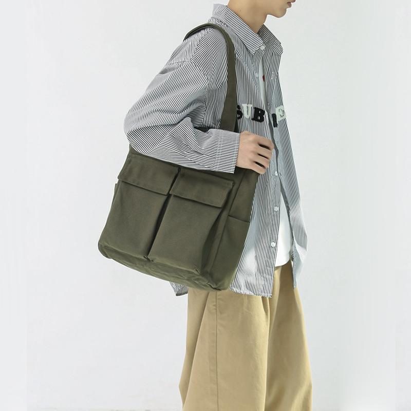 Canvas Bag Large Capacity Men Women's Shoulder Bag Student Class Hand Tote Bag