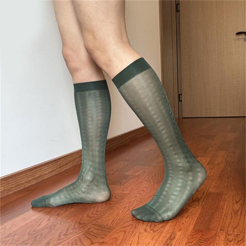 Men Thin Business Dress Socks Stretchy Nylon Sheer Knee Highs Dress Socks Over the Calf Dress Socks Sheer Casual Socks