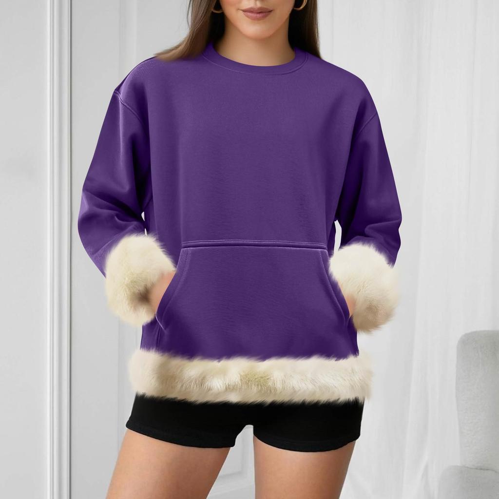 Women's Casual Round Neck Long Sleeve Sweatshirt Solid Color Sweatshirt