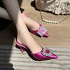 Rhinestone Square Buckle Pointed Head Baotou Half Drag Thin Heel Cool Slippers