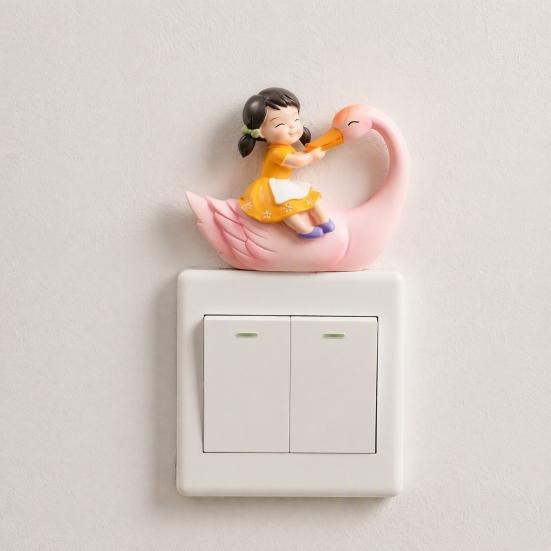 Decorative Wall Switch Decal 3D Resin Stickers, Fairy Tale Girl on Swan Decor, Sticker Peel & Stick Light for Kids Bedroom Nursery Home Decor