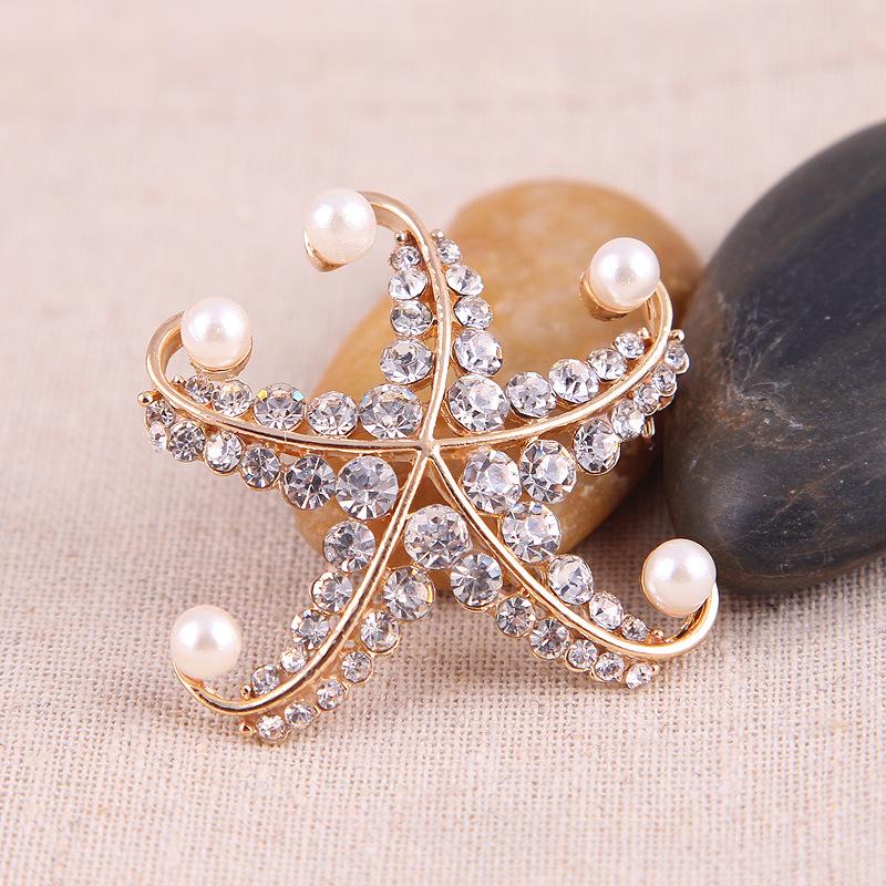 Fashion Large Pearl Starfish Brooch Corsage Corsage Jewellery Women's Accessories Exquisite Hypoallergenic Luxury Enamel Brooch Long-Lasting Color