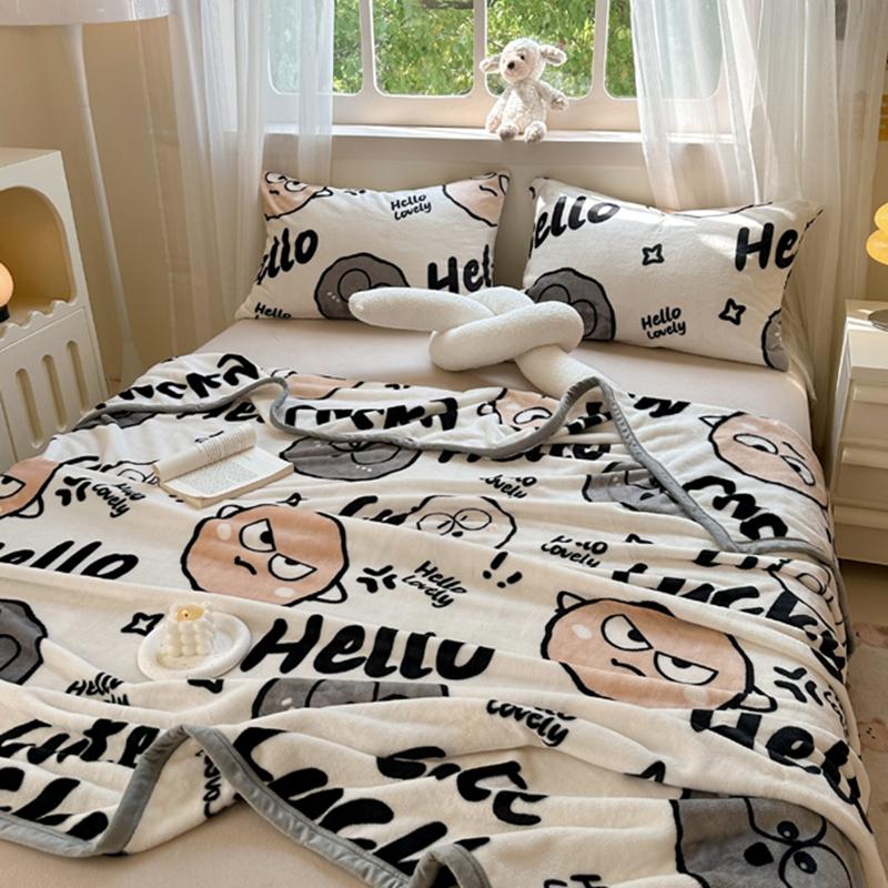Velvet Blanket Skin-friendly Plaid Soft Bed Linen Cartoon Style Blankets Adults Kids Bedsheet Manta (No Pillowcase)