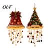 Staggered Light Pendant Lighted Christmas Ceiling Hanging Decor, Pre-Lit Tree Bell with Holiday Party Supplies Warm LED, Porch Doorway Ornament,