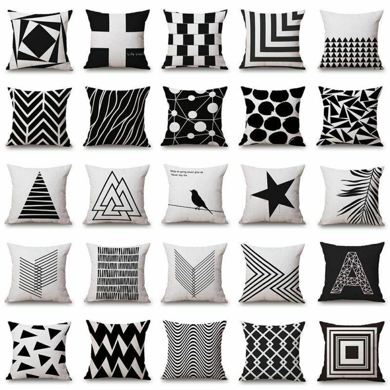 Cover Geometric Cushion Home Sofa Decor Black  White Linen Throw Pillow Case