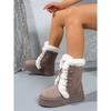 2025 Fall/Winter Women's Snow Boots with Fleece Lining, Thickened Sole, Height-Enhancing Design, Leather & Fur Combination, Cotton-Lined Warm Boots