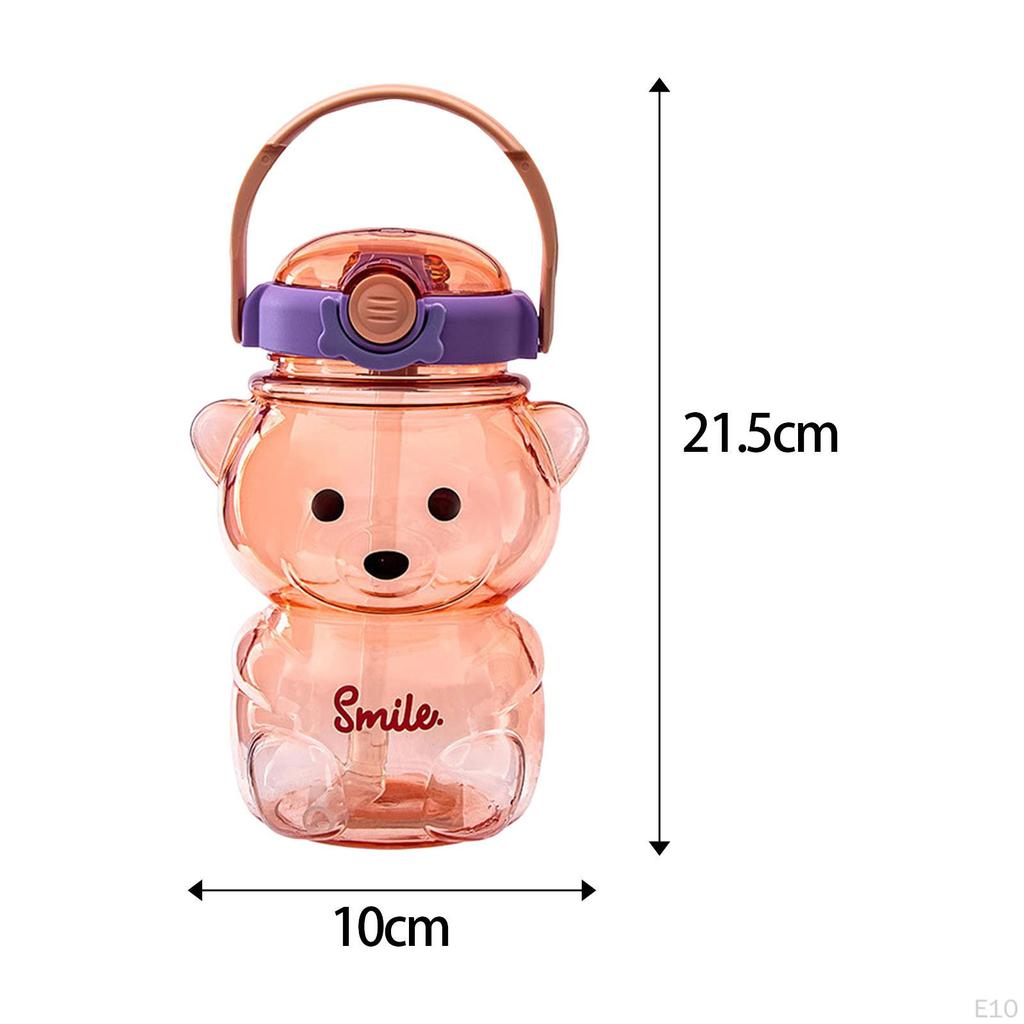 Bear Straw Bottle, Water Bottle with Straw, Cartoon DIY Drinks, Adjustable Straps Beverage, Portable