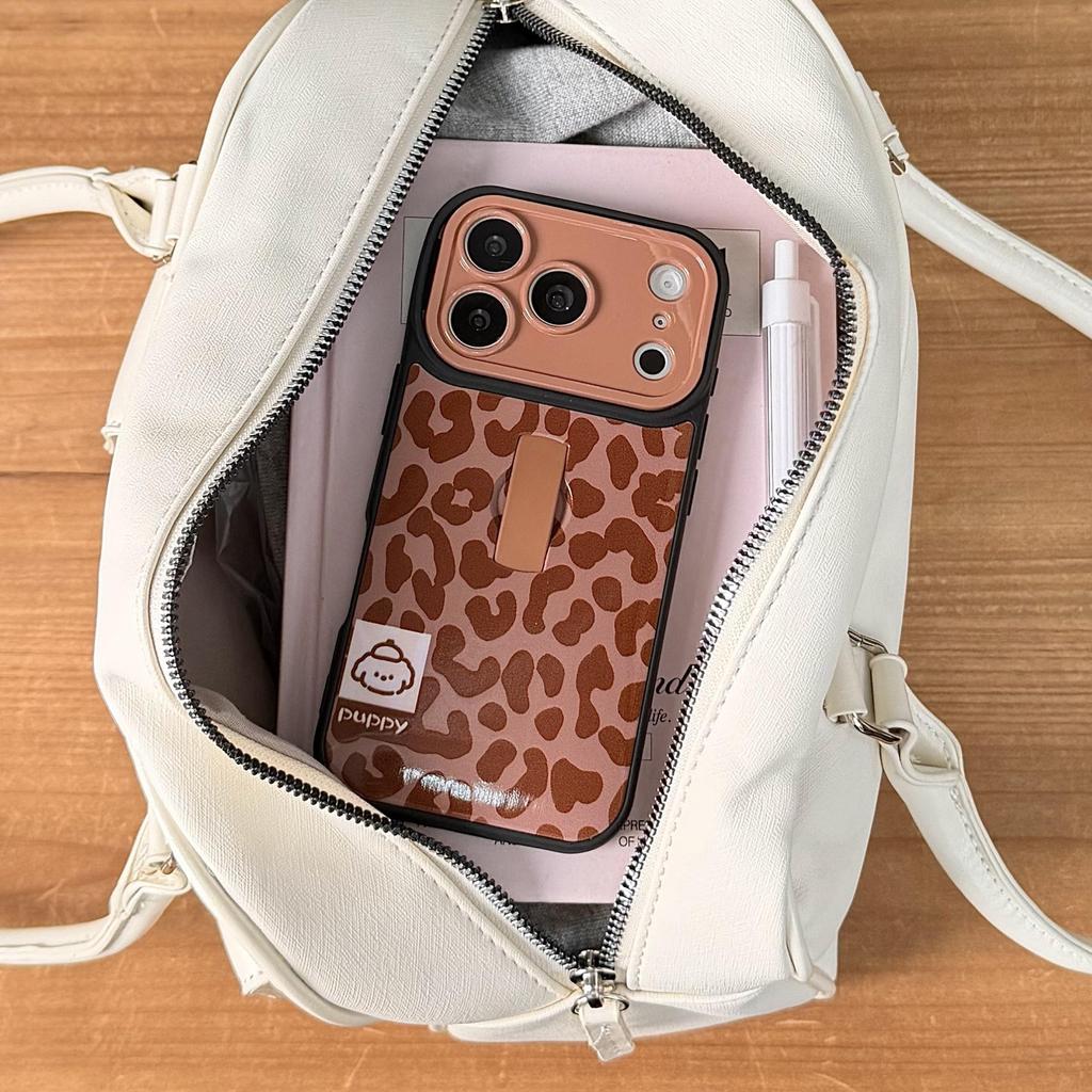 Leopard Print Invisible Ring Holder iPhone 16/15/17 Pro Max Drop-Proof Apple Case