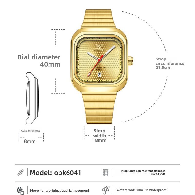 OPK Brand Watch Square Steel Belt Men's Watch Luminous Waterproof Single Calendar Quartz Watch Men's Watch
