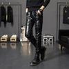 Autumn Spring Mens Skinny Biker Leather Pants Fashion Faux Leather Motorcycle Trousers for Male Trouser Stage Club Wear