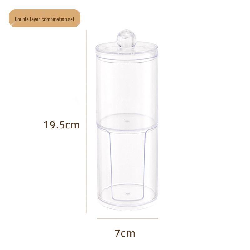 Dual-Layer Cotton Swab & Makeup Pad Storage Box - Clear, Round, Desktop Organizer