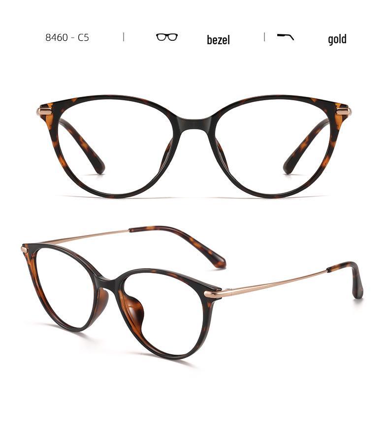 Retro Modern Cat-Eye Glasses 50: Ultra-Light TR Titanium Frame, Versatile & High-End Feel, Bare Face Pure Desire with Flat Lenses 8460