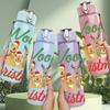 1PC We Woof You Christmas Dog 750ml Color Plastic Sports Water Bottle Leakproof Flip Straw Lid Suitable for Sports Office Home Use