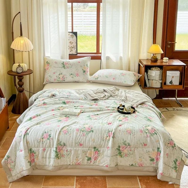 

Summer quilt core 2025 antibacterial double-layer yarn soybean fiber Xia Liang quilt air conditioner quilt four-piece set only 2pcs pillowcase