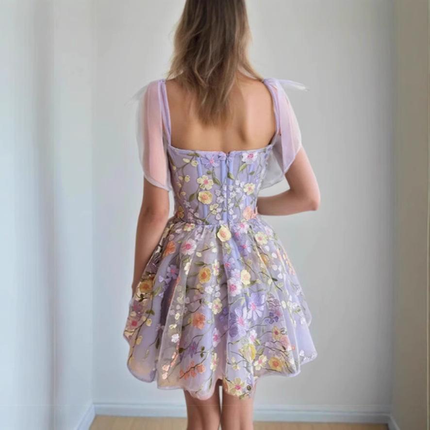 New European, American, Women's Fashion Three-dimensional Flower Embroidered Hip-wrapped Sexy Suspender Dress