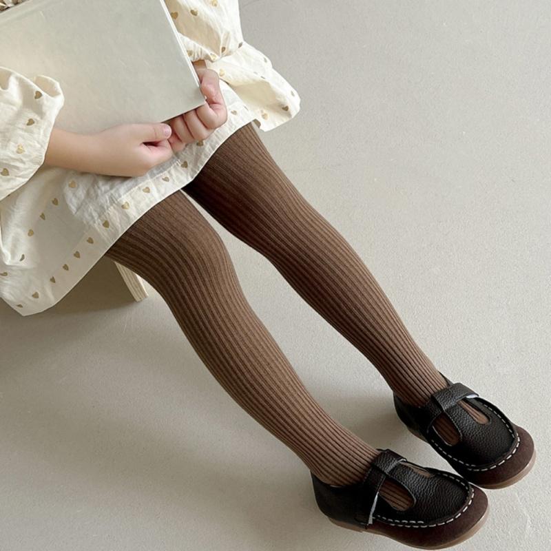 Girls' Pantyhose Children's Leggings Solid Color Vertical Striped Kids Pantyhose
