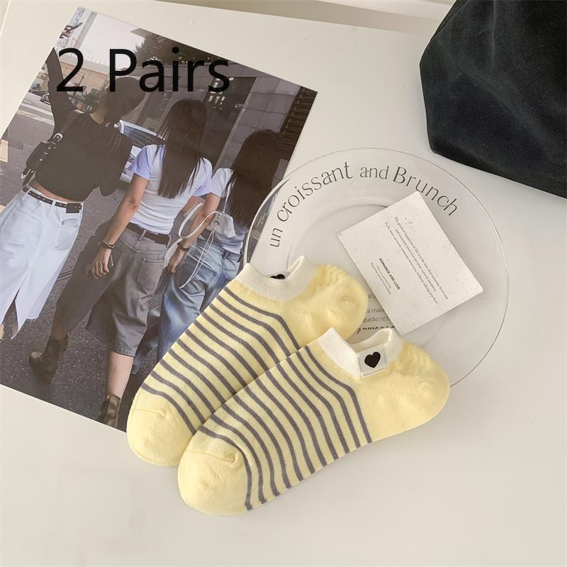 

2 Pairs of Striped Summer Lightweight Trendy Cotton Socks with Heart-shaped Fabric Label, Anti-slip and Invisible Design, Suitable for All Occasions 2 pairs вершковий