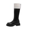 New autumn and winter new black and white color matching boots women's thick soles but knee high boots long boots thin boots