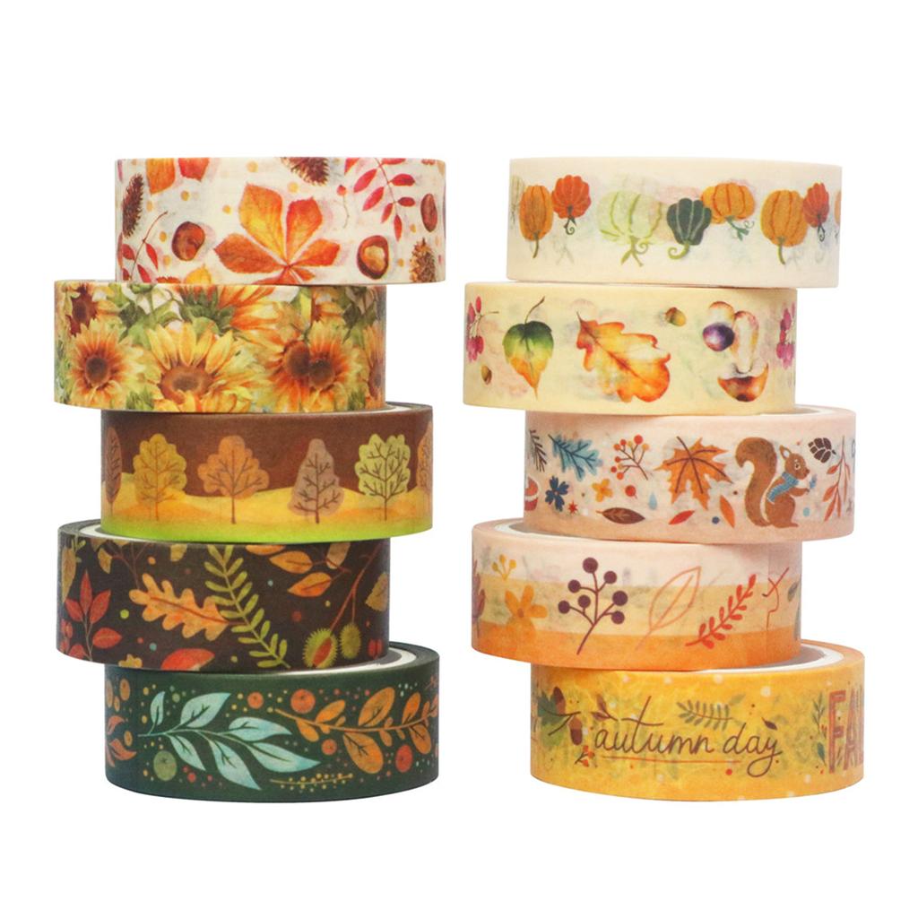 Autumn Fall Gift Wrapping Paper Washi Tape Colorful Self Adhesive Masking Tape DIY Sticker Office Stationery Crafts Tape
