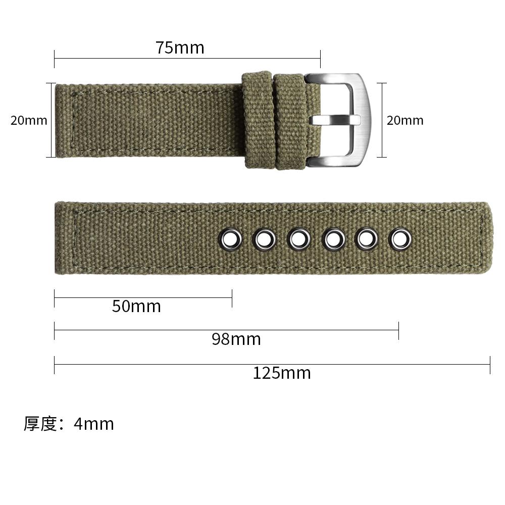 20 22 24mm Double Canvas Thickened Nylon Watchband Vintage Military Watch Bracelet Men Wear-Resistant Denim Strap Black Green