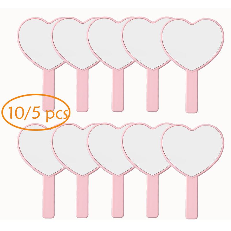 Cute Heart-shaped Handheld Makeup Mirror 5/10pcs Portable Small Kawaii Love Mirror As A Mini Gift for Ladies Princesses Party