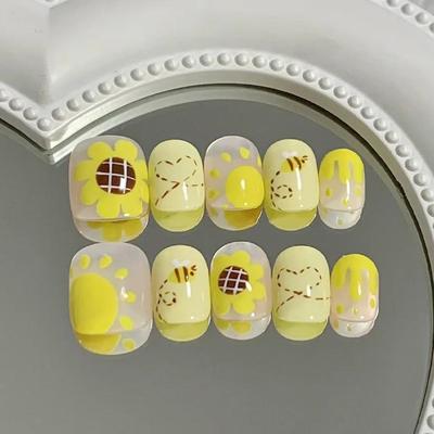 Adorable Sunflower Bee Nail Stickers - 24 Versatile Wearable Pieces
