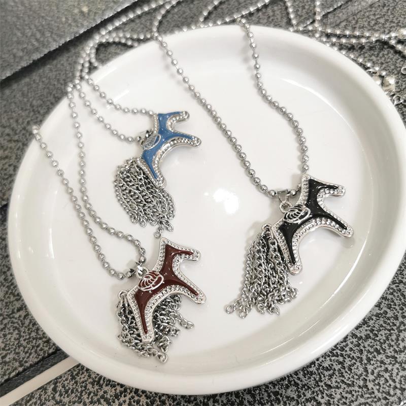 Titanstahl Pferd Pony Quaste Anhänger Halsketten Damen Mujer Verstellbare Lange Seil Pulloverkette Hals Accessoires Geschenke