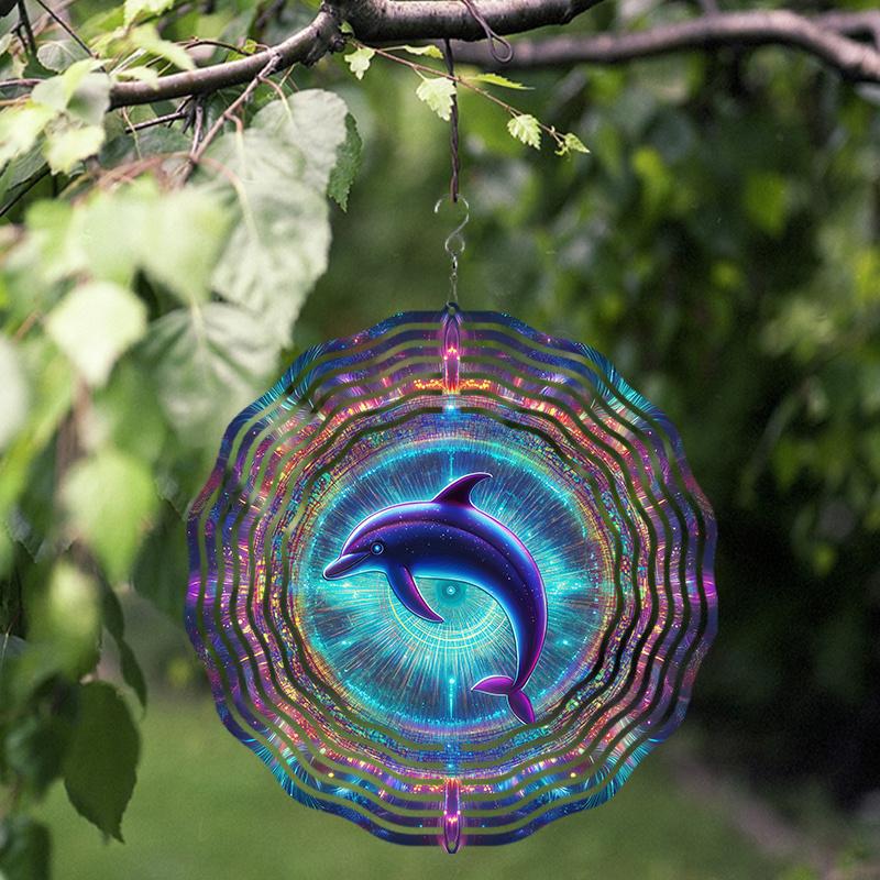 Holographic Dolphin Wind Chime. 10-inch vibrant metal art for balcony, terrace or garden. A perfect gift.