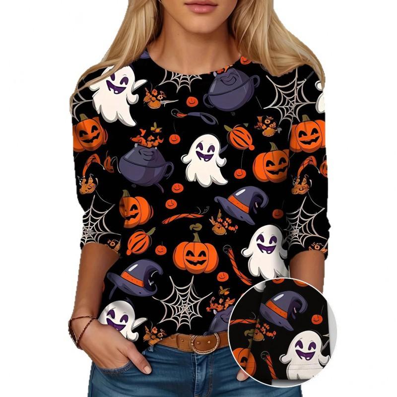Womens Round Neck 3D Dinosaur Print Tee - Casual Fit 7/8 Sleeve 2025