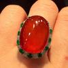 Natural Chalcedony Positive Red Oval Large Egg Face Ring Opening Adjustable Chinese Style Peculiar Retro Ladies