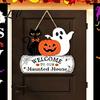 Rustic Farmhouse Wall Hanging Halloween Wood Welcome Door Sign Pumpkin Ghost Black Cat Decor for Creative Holiday Souvenir Front Door Art