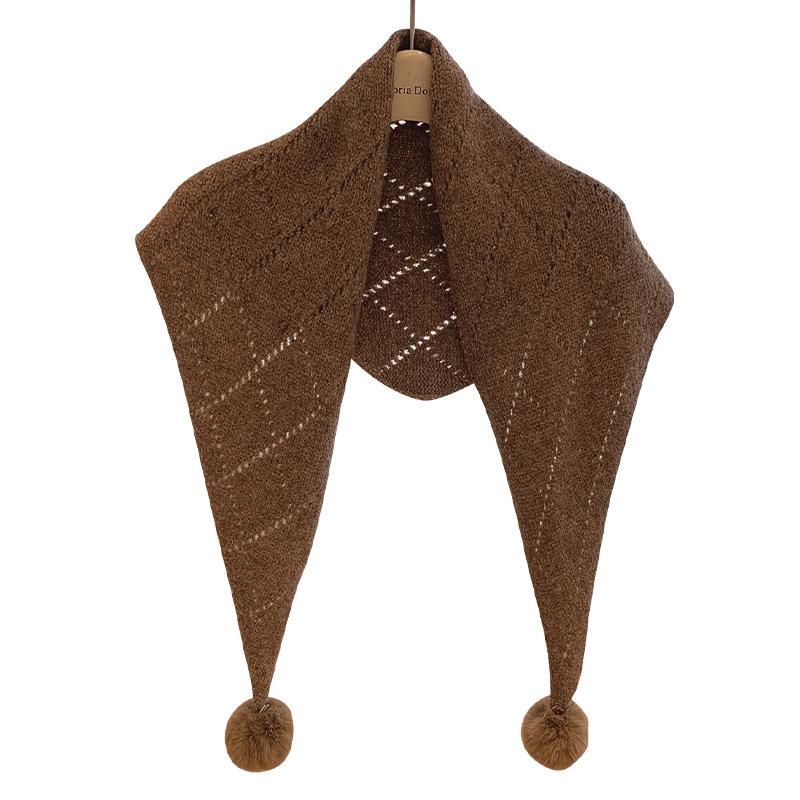 New Fashionable Fur Ball Detachable Knitted Shawl Versatile Neck Gaiter Warm Triangular Scarf for Women In Winter