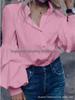 2024 Fashion Women's 100% Cotton Solid Casual Lapel Button Shirt with Semi-Puffy Sleeves