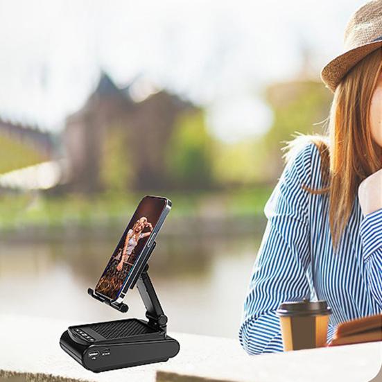 Mobile Phone Holder with Wireless Bluetooth-compatible Speaker Telescopic Great Load Bearing Anti-skid Bottom