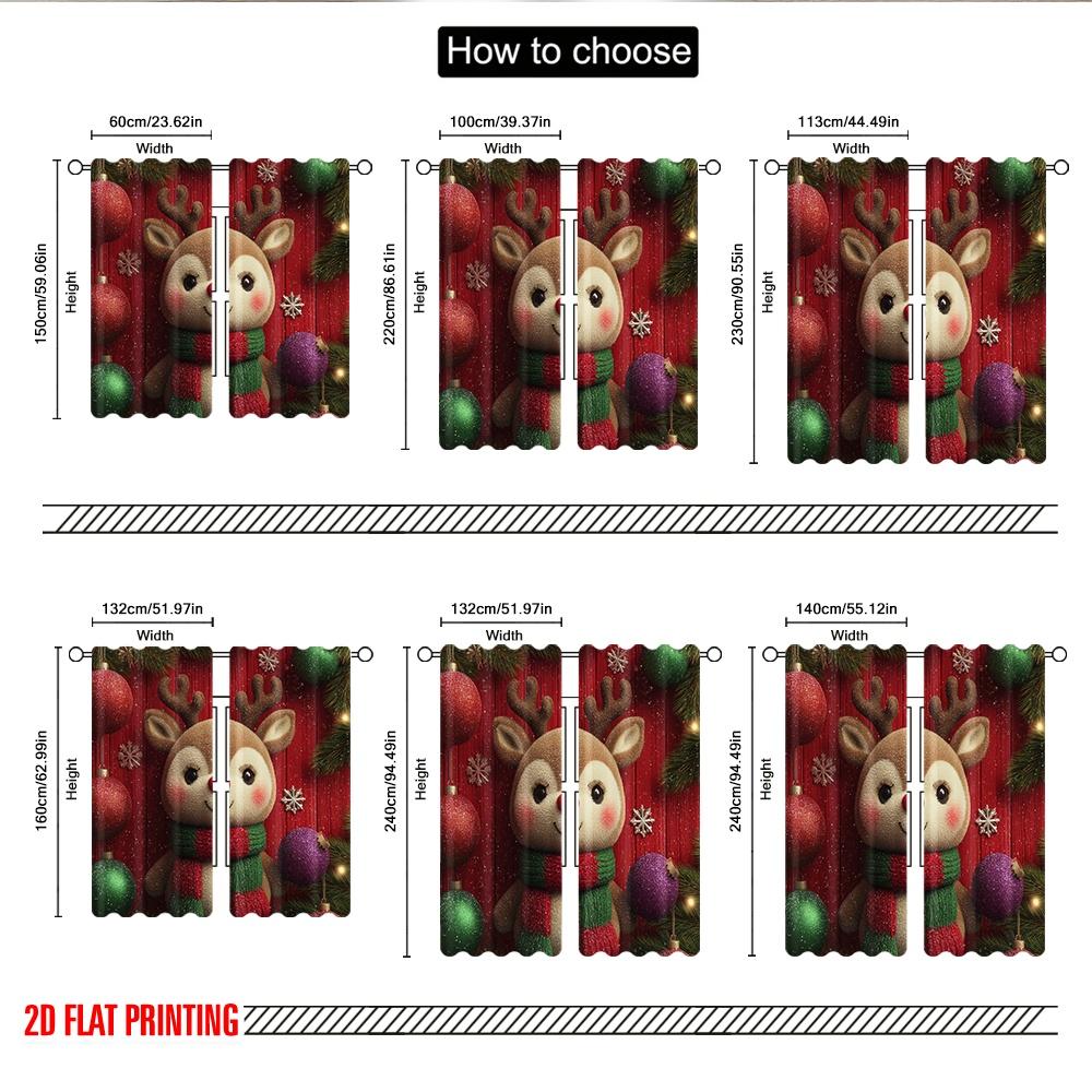 2pcs 2D flat printing Happy Christmas fashion curtains Christmas Reindeer Bauble Tree Digital Printed Polyester Drapes Festive