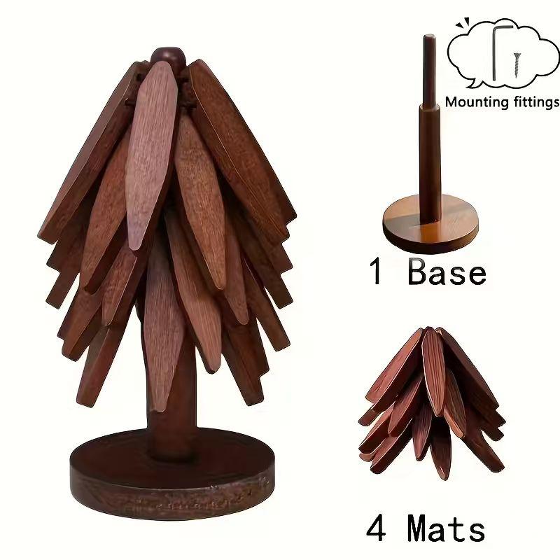 4pcs Heat-Resistant Wooden Walnut Coasters Set, Self-Recovering Creative Tree-Shaped Heat Insulation Non-Slip  Pads,